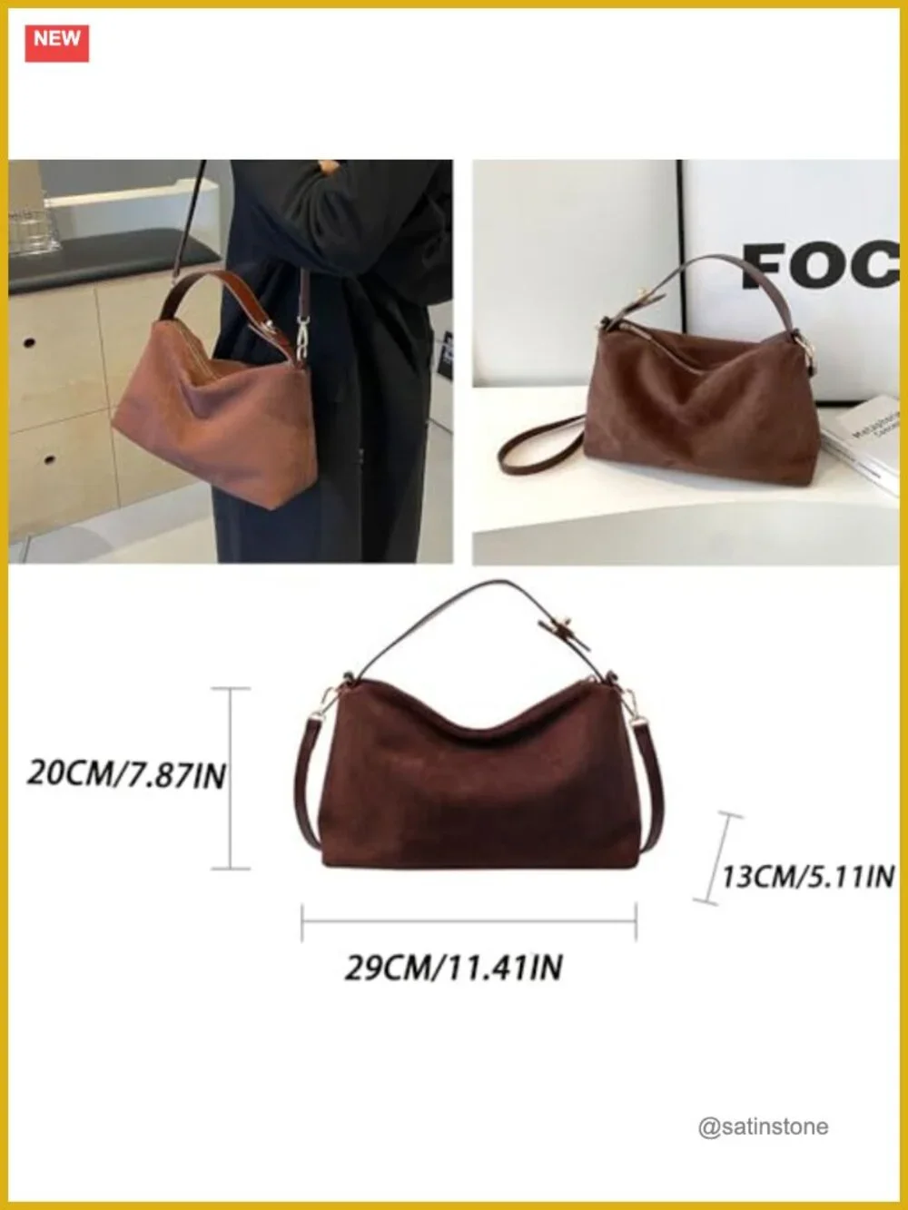 Faux Suede Hobo Tote Bag - Women's Slouchy Handbag with Adjustable Shoulder